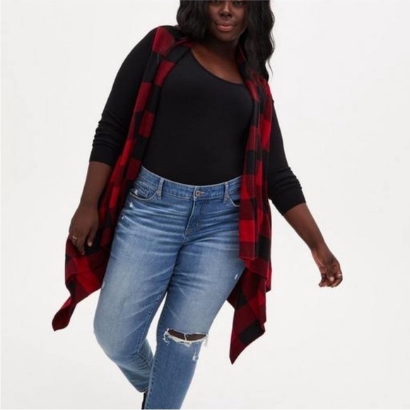 Torrid Buffalo Plaid Open Front Drape Sweater 0X - Picture 1 of 5